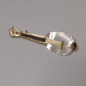 Pretty Little Metal And Shell Guitar Brooch